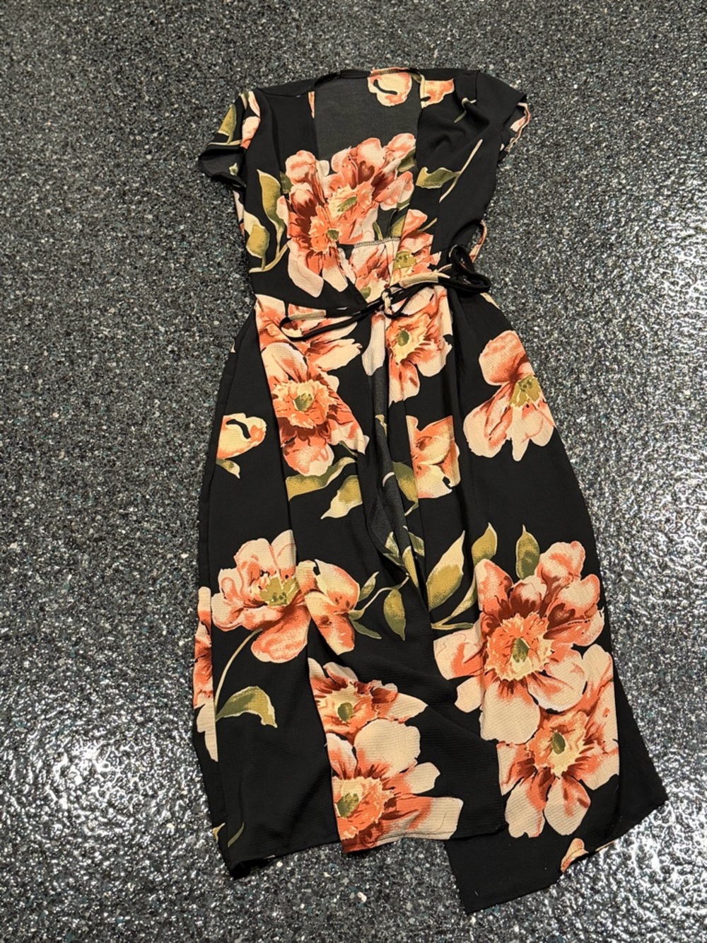Women’s Black Floral Wrap Beach Coverup Dress One Size Fits Most